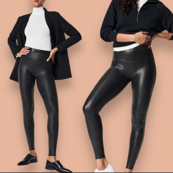 SPANX faux leather sleek smoothing high waisted leggings 2437 - Picture 1 of 8
